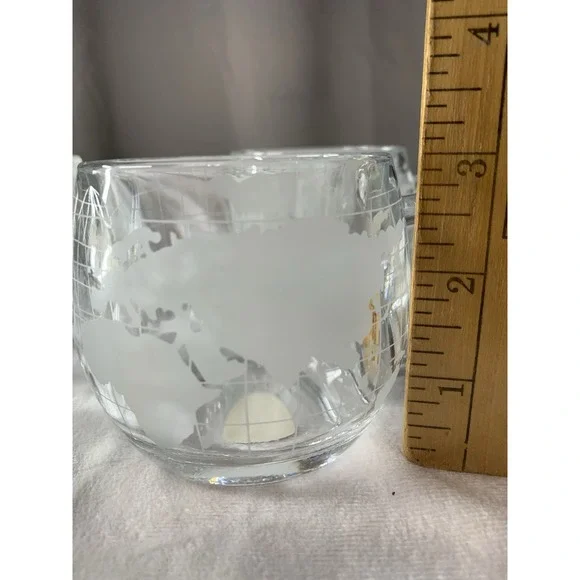 4 Vintage 1970s Nestle Nescafe World Globe Map Etched Clear Glass Coffee Mugs - Picture 5 of 5